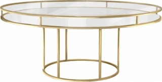 Loft круглый золото , прозрачная столешница, белое подстолье